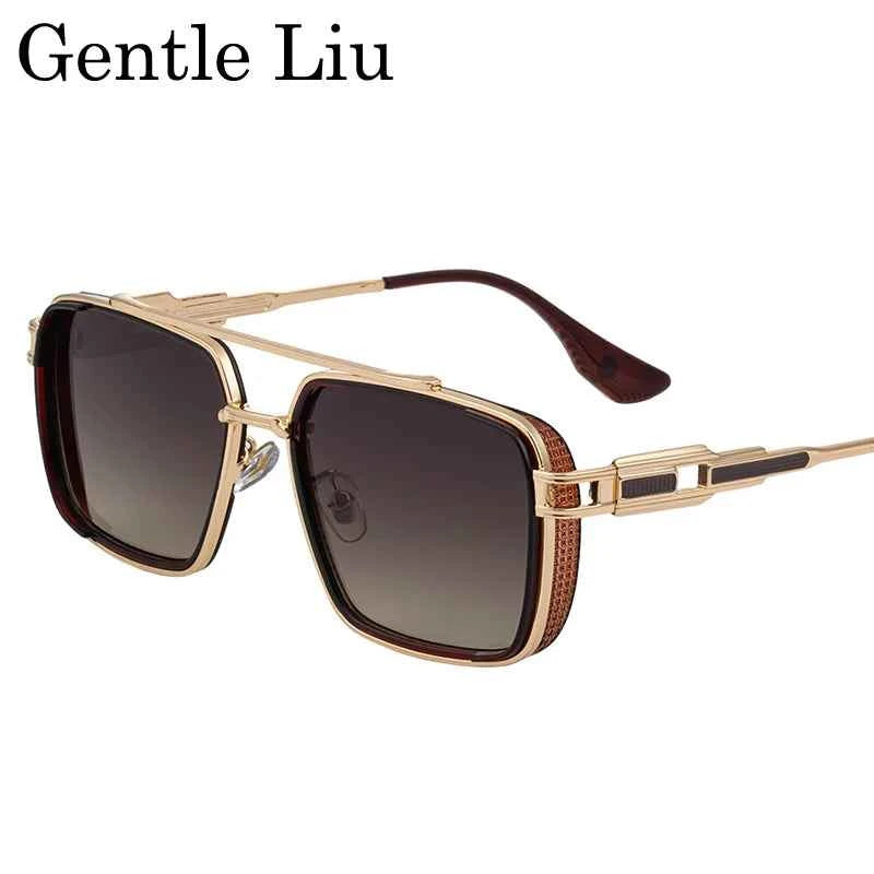 GENTLE LIU WF-5G44 Steampunk Double Beam Square Sunglasses – Alloy Frame, UV400