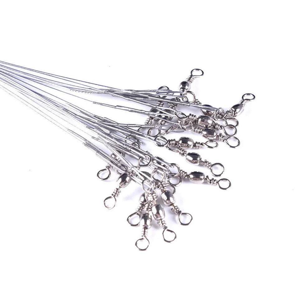 Anti Bite Steel Fishing Line Steel Wire Leader With Swivel Fishing , Leash Fishing Wire 15cm 20cm 30cm