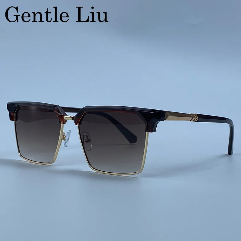 GENTLE LIU FY-99270 Square Sunglasses – Alloy Frame, UV400 Gradient, Steampunk Style