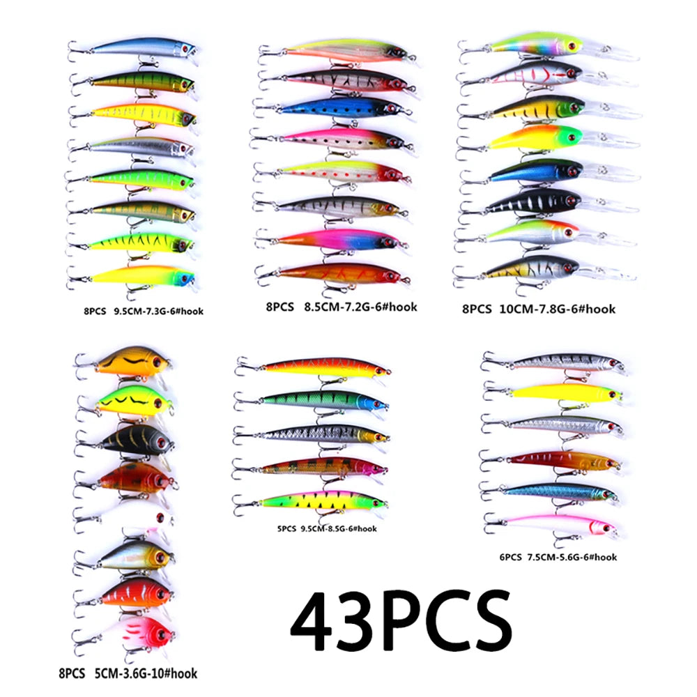 Fishing Lures Set Crankbait Tackle Hard Bait Kit Artificial Minnow Popper Pencil Swing Swimbait Wobblers Bionic Crank