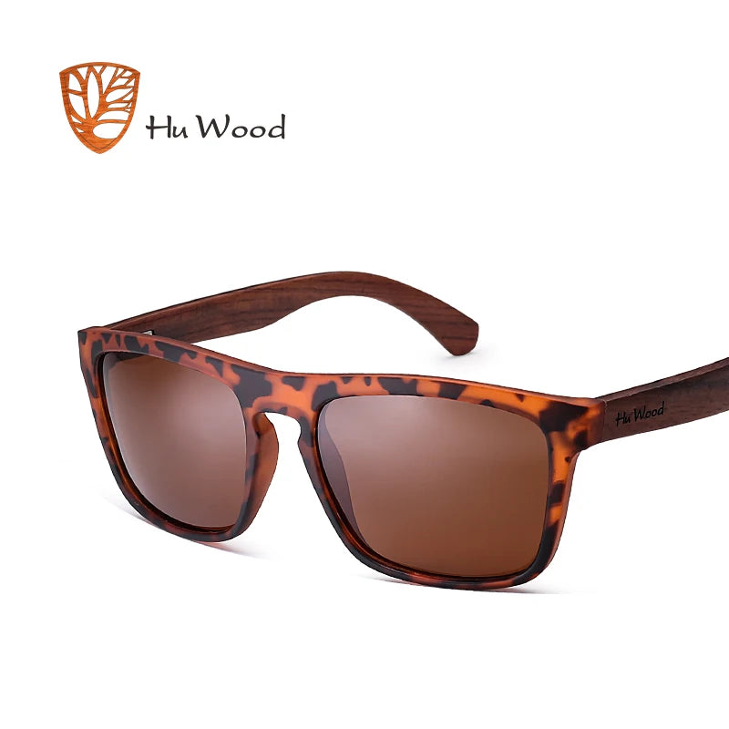 HU WOOD 8002 Zebra Wood Sunglasses – Polarized Mirror, UV400, Tall Rectangle, Unisex