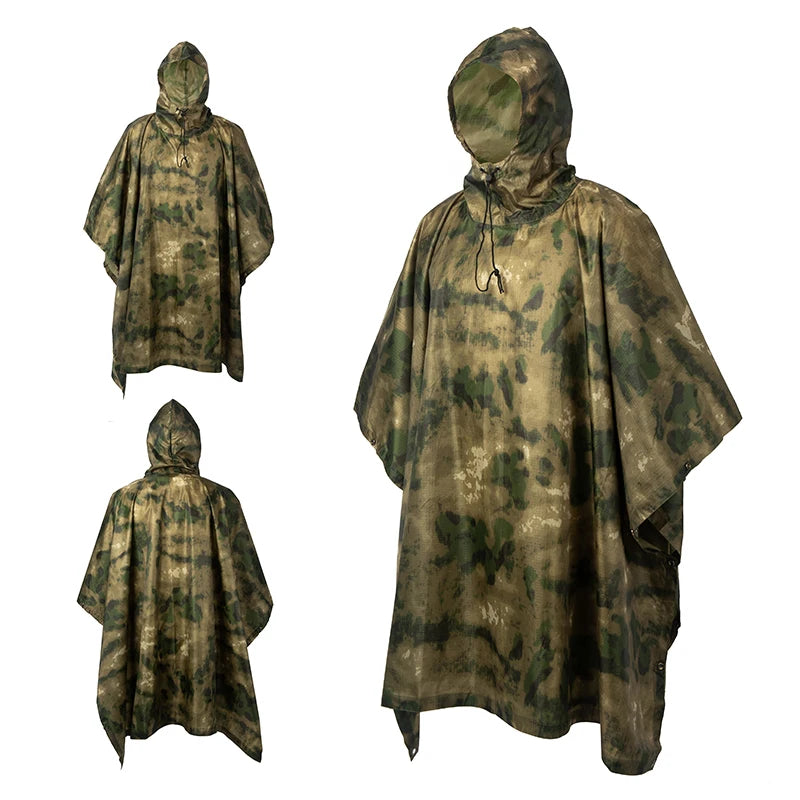 Camouflage Waterproof Poncho – Multifunctional Rain Cover for Camping & Hunting