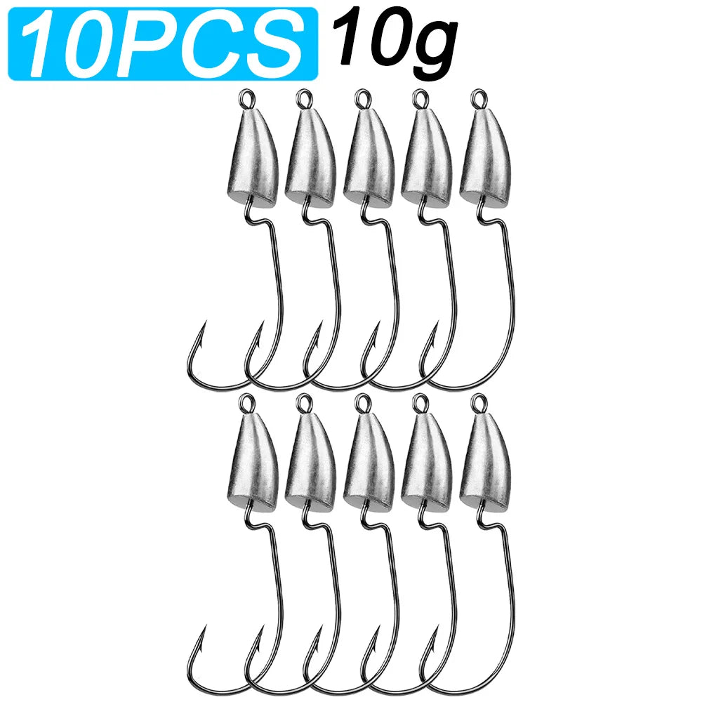10PCS Metal Jig Head Worm Hook 3.5g 5g 7g 10g 20g Weight Crank Fishhook Gear Sinker Pesca for Soft Lure Texas Rig Fishing Tackle