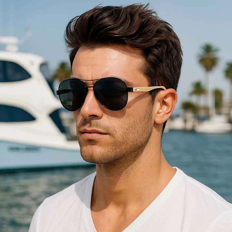JUNCTURE KP1510 Wood & Metal Pilot Sunglasses – Mirror UV400, Unisex