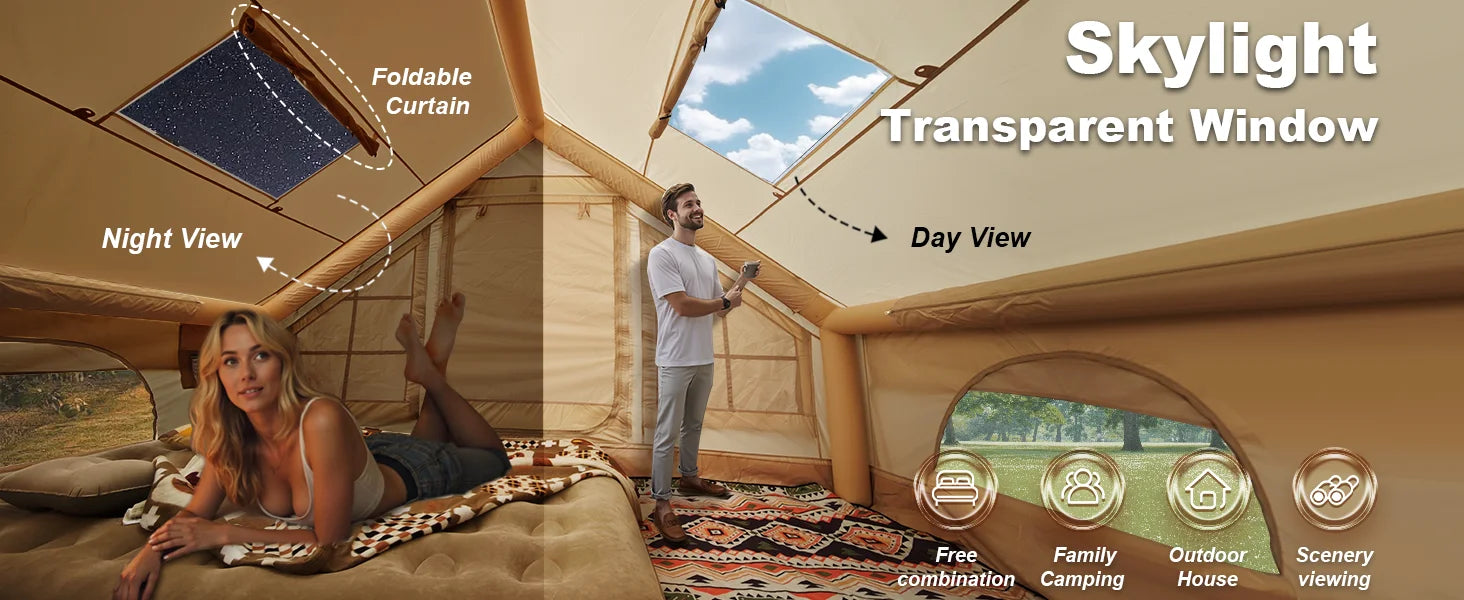 SENLEETO 6-8 Person Inflatable Camping Tent | Stove Jack, AC Vent & Pump Included