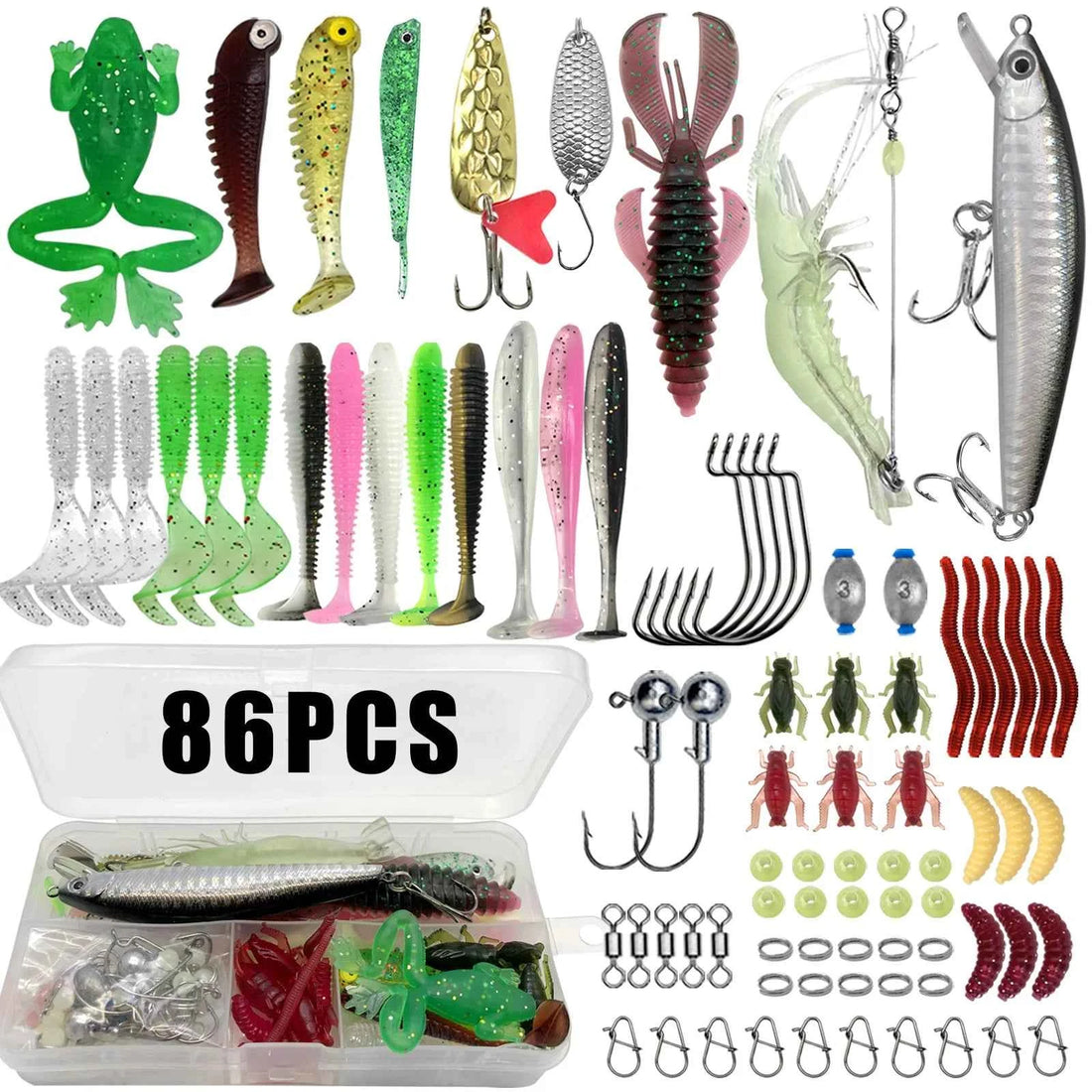 Complete Fishing Lure Kit with Tackle Box – 86 / 88 / 136 / 149 / 366pcs for Trout, Pike & Bass