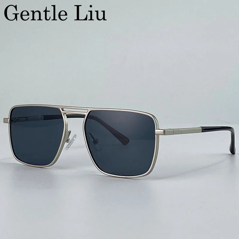 GENTLE LIU KSL-98280 Oversized Double Beam Square Sunglasses – Alloy Frame, UV400