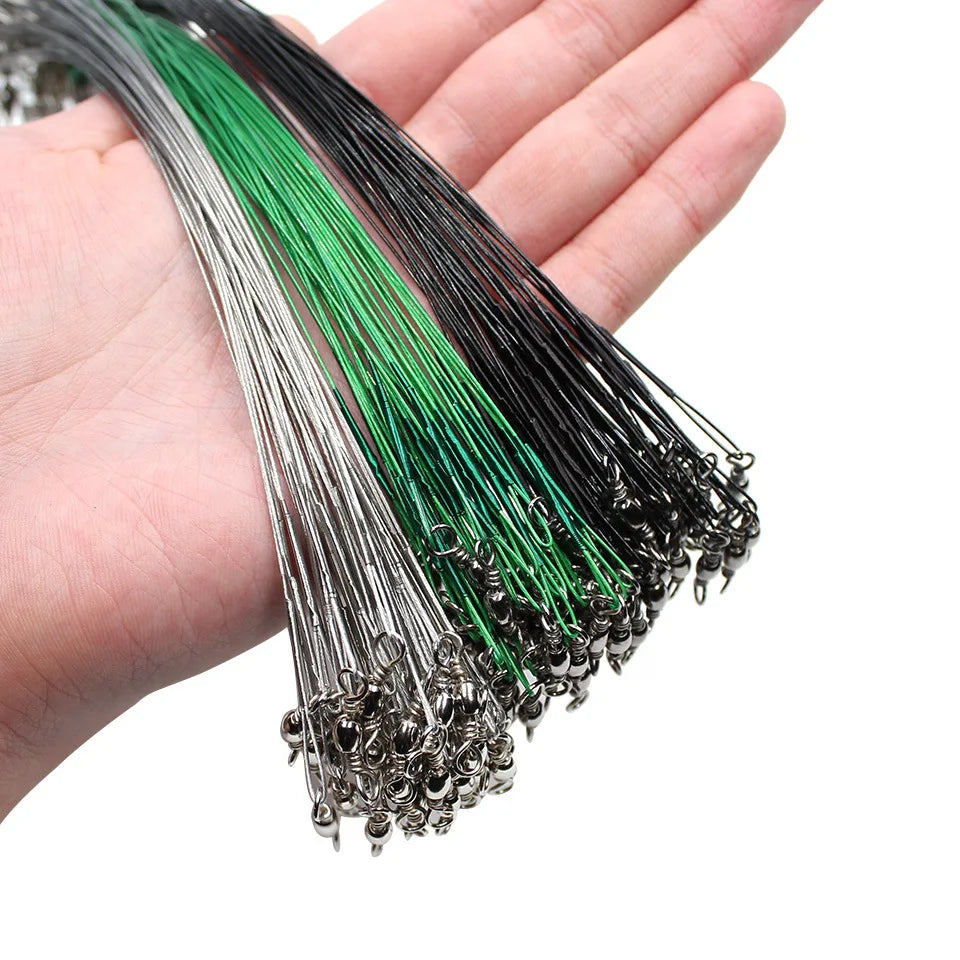 Anti Bite Steel Fishing Line Steel Wire Leader With Swivel Fishing , Leash Fishing Wire 15cm 20cm 30cm