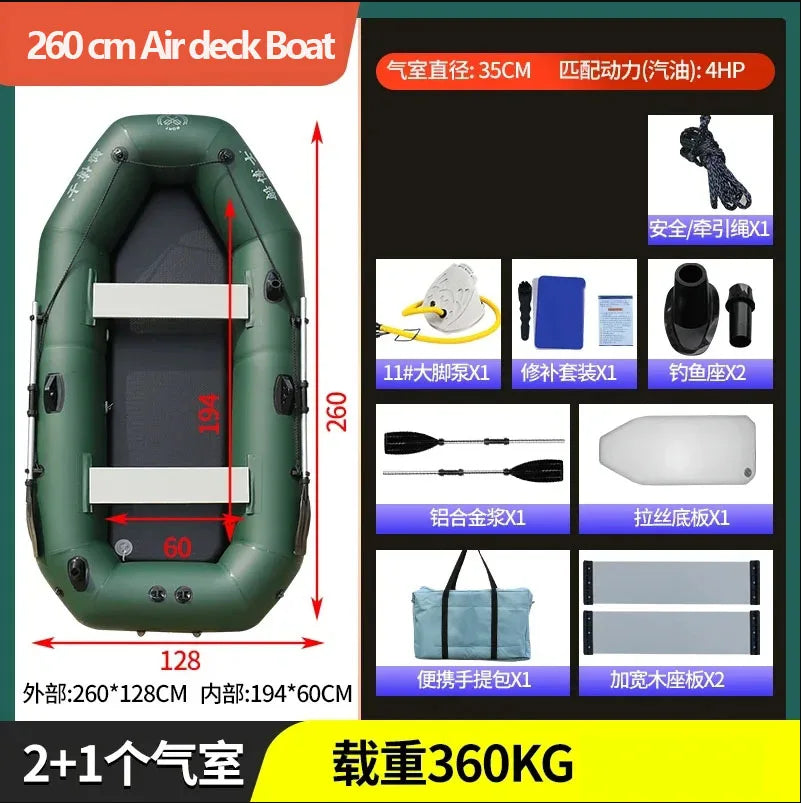 1.75~3.6m Green Fishing Kayak PVC Inflatable Boat with Air Deck Bottoms Set Fishing Boat Raft Rubber Dinghy Inflatable Clip Net
