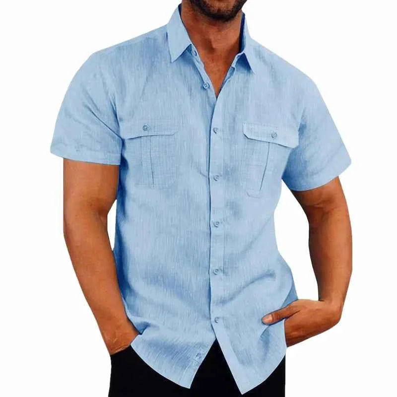 Cotton Linen Hot Sale Men Short-Sleeved Shirts Summer Solid Color Comfort Collar Casual Beach Style Plus Size Male Shirts M-4XL