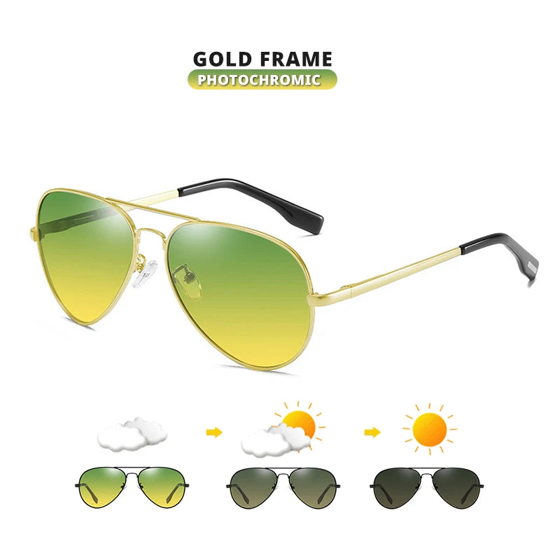 LIOUMO GL3025 Photochromic Pilot Sunglasses – Polarized, Day-Night, UV400, Unisex