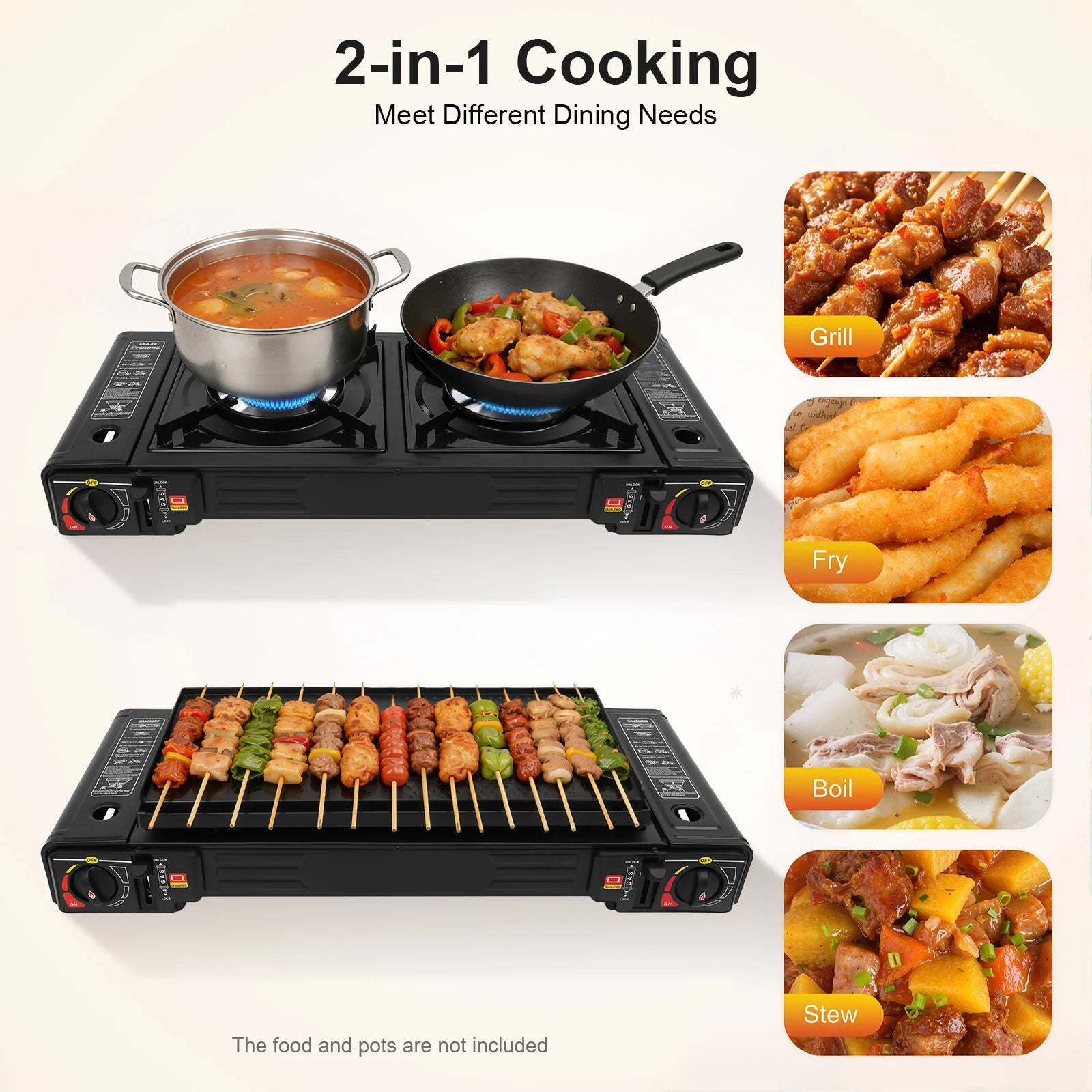 2500W Portable Camping Stove 2 Burners Camping Stove with Baking Tray&Portable Case use Butane or LPG Home Application Outdoor