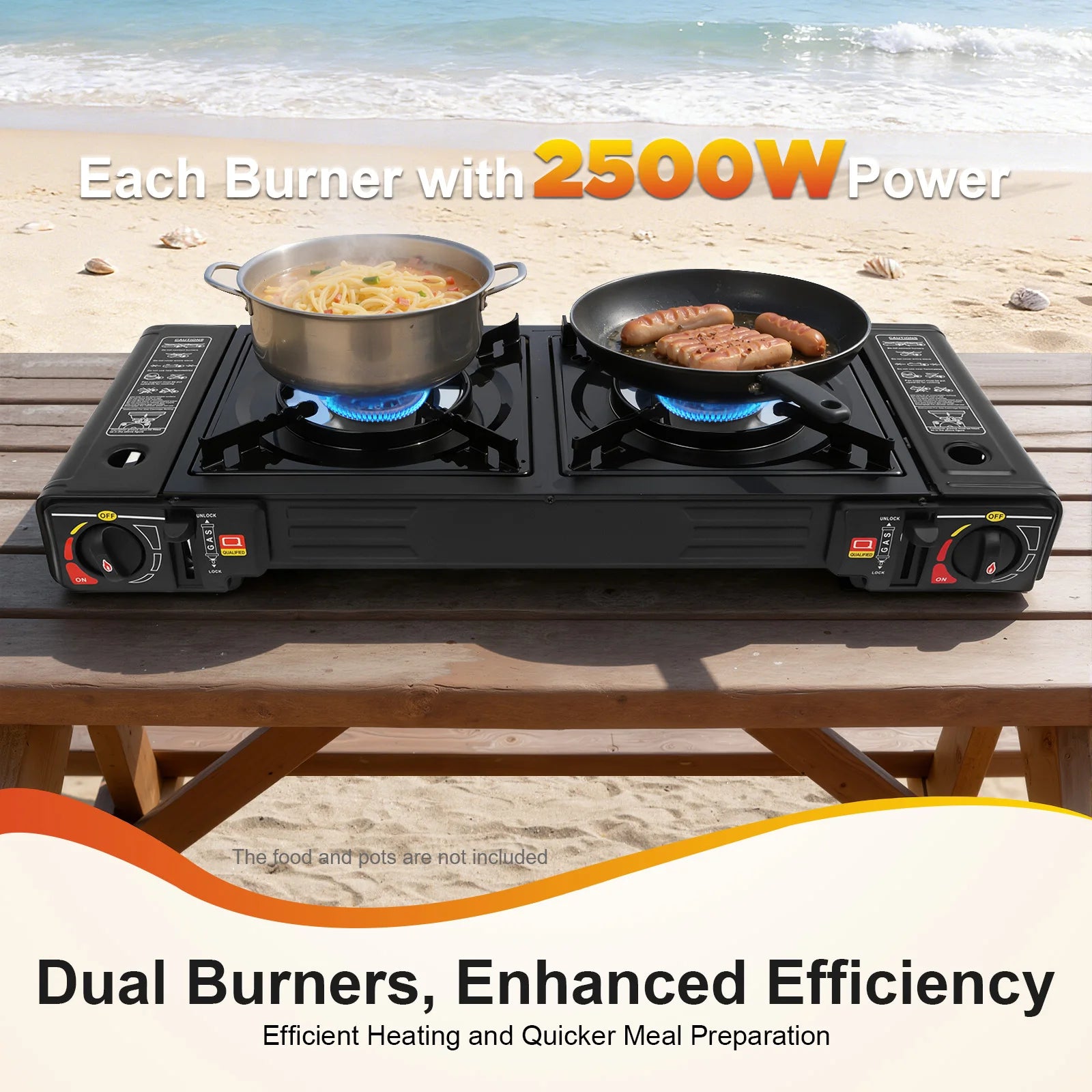 2500W Portable Camping Stove 2 Burners Camping Stove with Baking Tray&Portable Case use Butane or LPG Home Application Outdoor