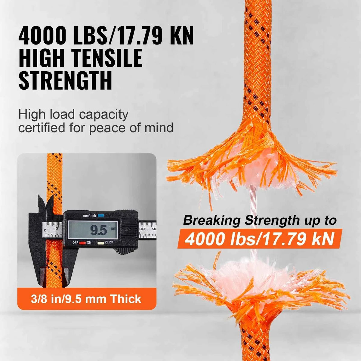 120ft Double Braid Polyester Rope – 3/8" or 1/2" 48-Strand Climbing & Arborist Rope