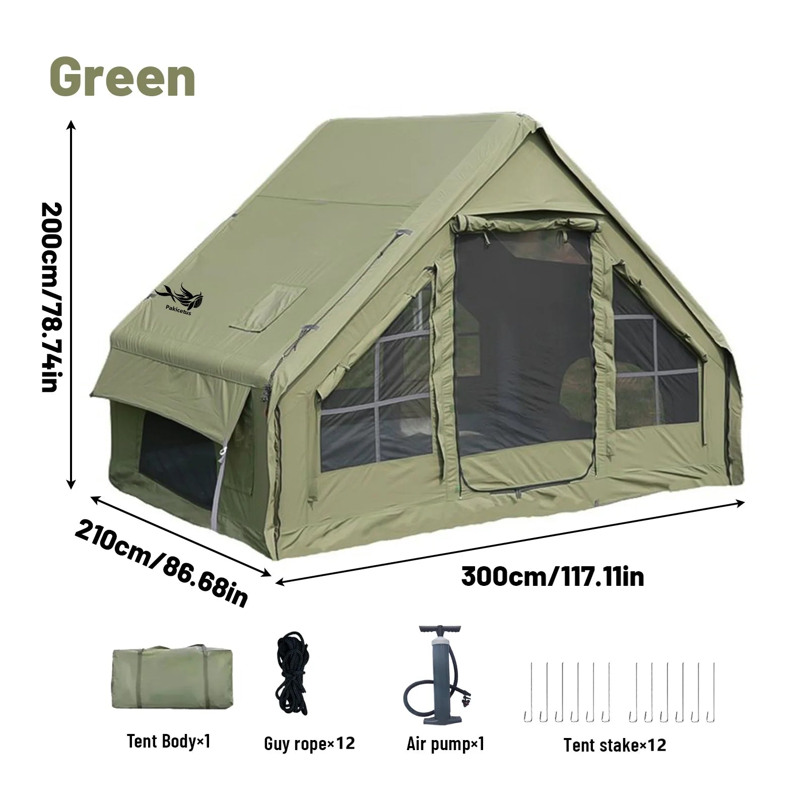 PAKICETUS Inflatable Camping Tent – 4 to 8 Person, Waterproof, 4-Season with Windows