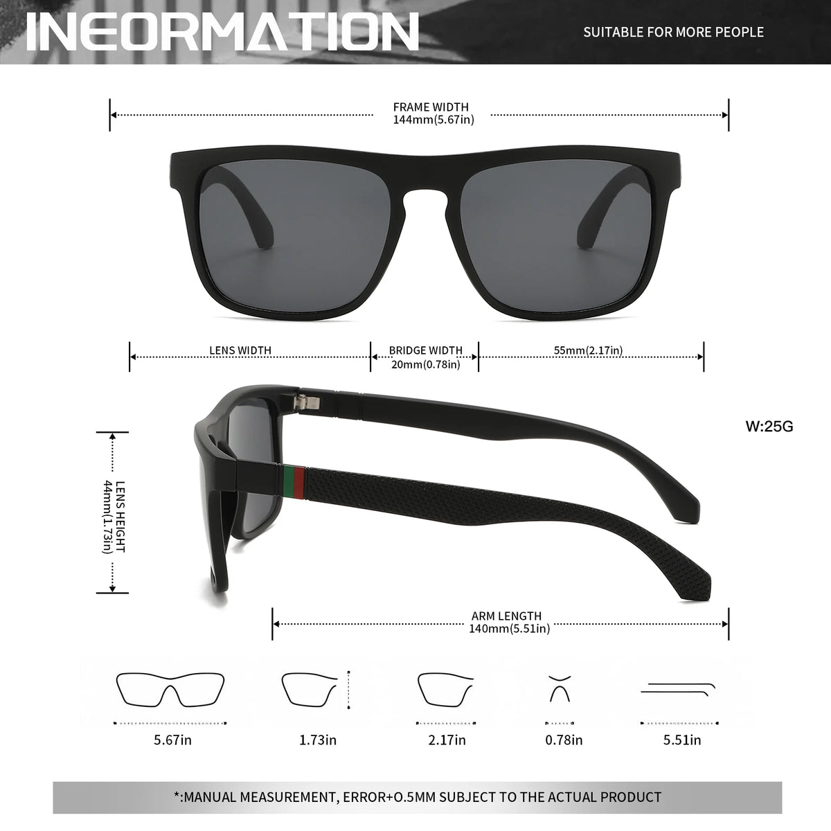 3-Pack Retro Polarized Sunglasses – Stripe Temples, Mirror UV400, Square, Unisex