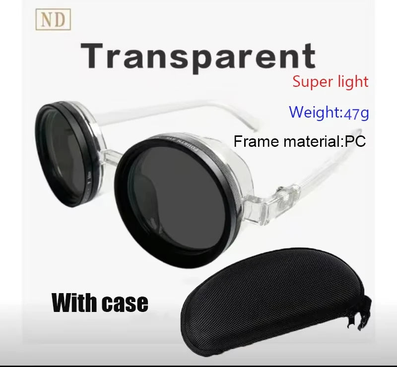 lafforgue ND9 Adjustable Dimming Steampunk Sunglasses – 9-Level ND Filter, Leather Side Shields, UV400, Unisex