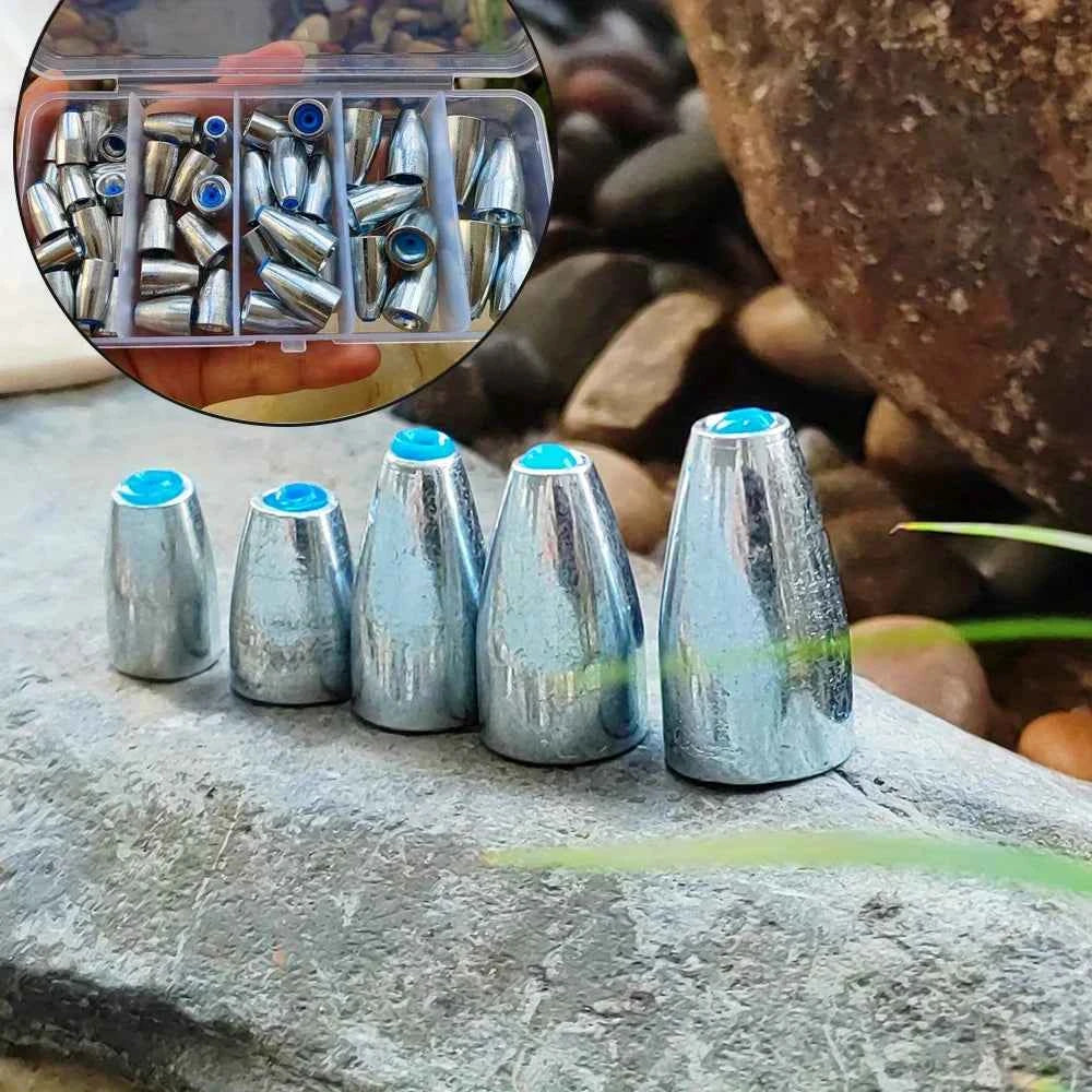 50pcs Carbon Steel Fishing Sinkers 3.5g 5g 7g 10g 14g Bullet head Fishing Weights Fishing Accessories for Bass Sea Fishing