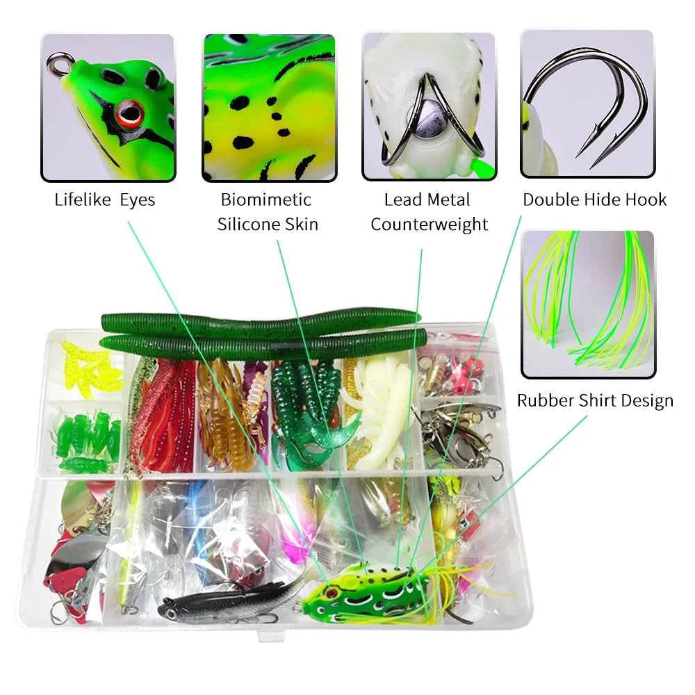 Fishing Lure Kit – Soft & Hard Baits, Jigs, Spoons & Minnows with Tackle Box (18 to 390 Piece Sets)