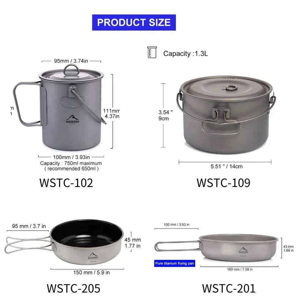 Widesea Titanium Cookware Titanium Cookware Set Tourism Cauldron Outdoor Cooking Pot Frying Pan Picnic Kitchen Hiking Trekking