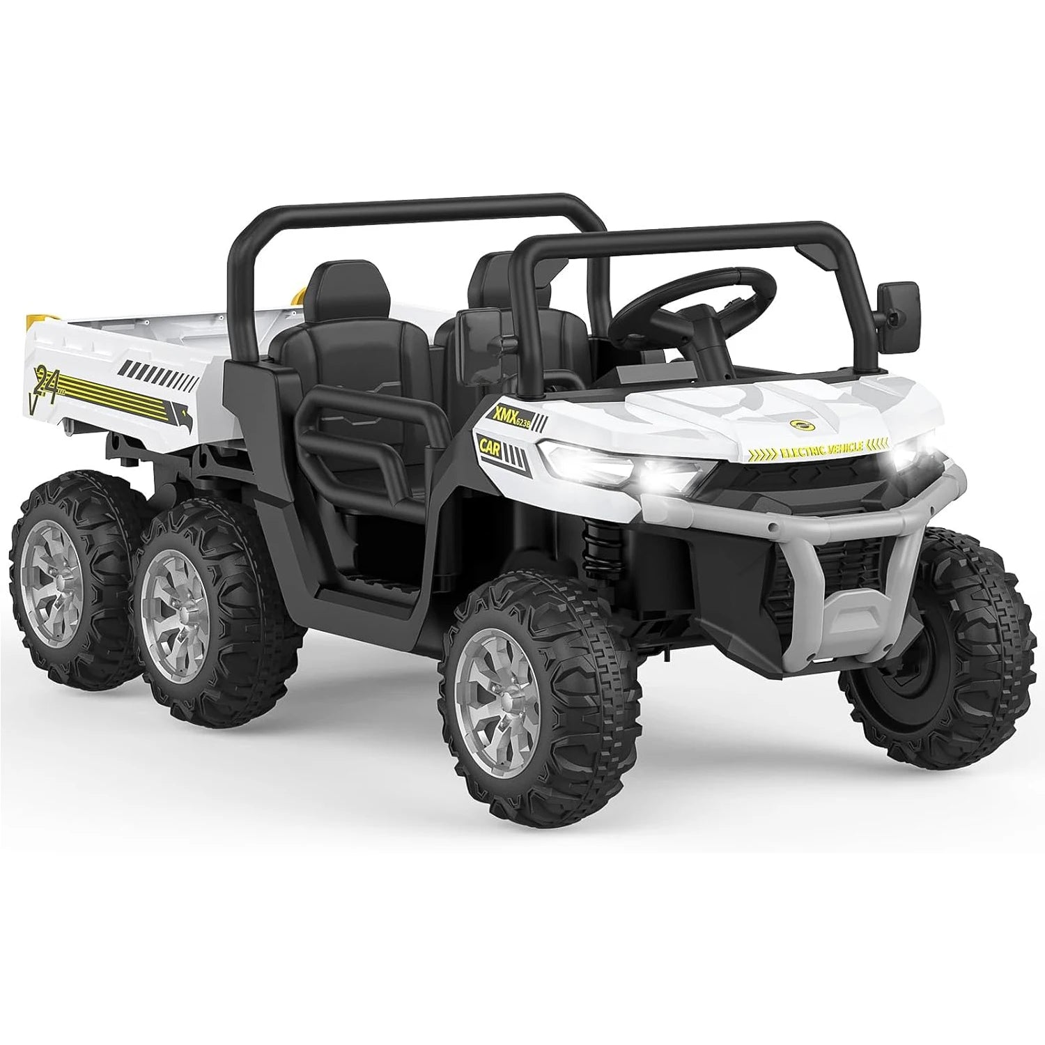 24V 2 Seater 6 Wheel Ride On Dump Truck with Parent Remote Control, 4WD Electric Car for Kids UTV Style Dump Bed & Music Horn