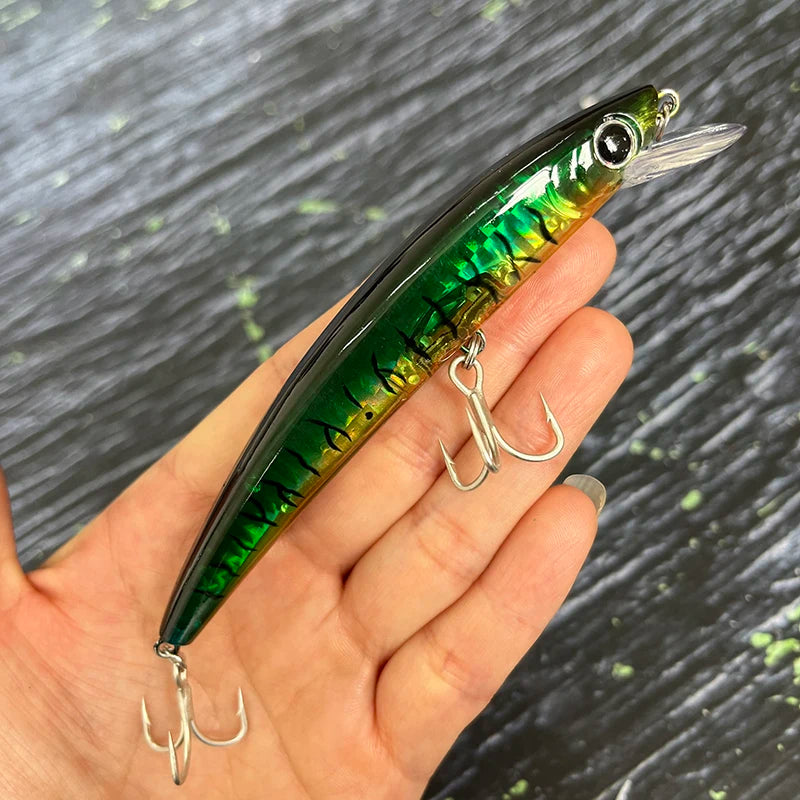 110mm Floating Slim Minnow Lure – 3D Prism Wobbler Jerkbait for Bass, Trout & Sea Fishing