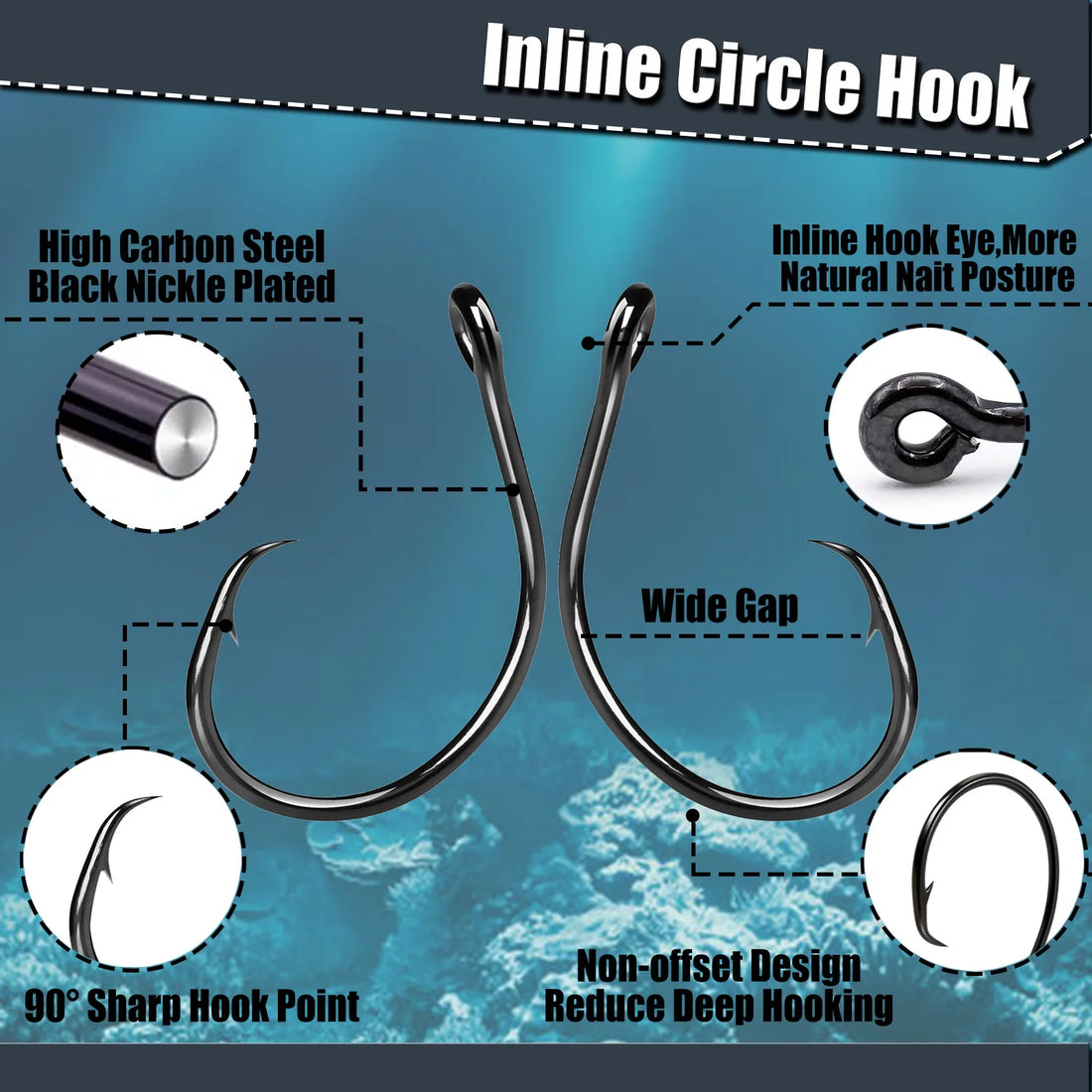 9KM Wide Gap Circle Hooks – Saltwater & Freshwater, Non-Offset, 25/50/100 Pack