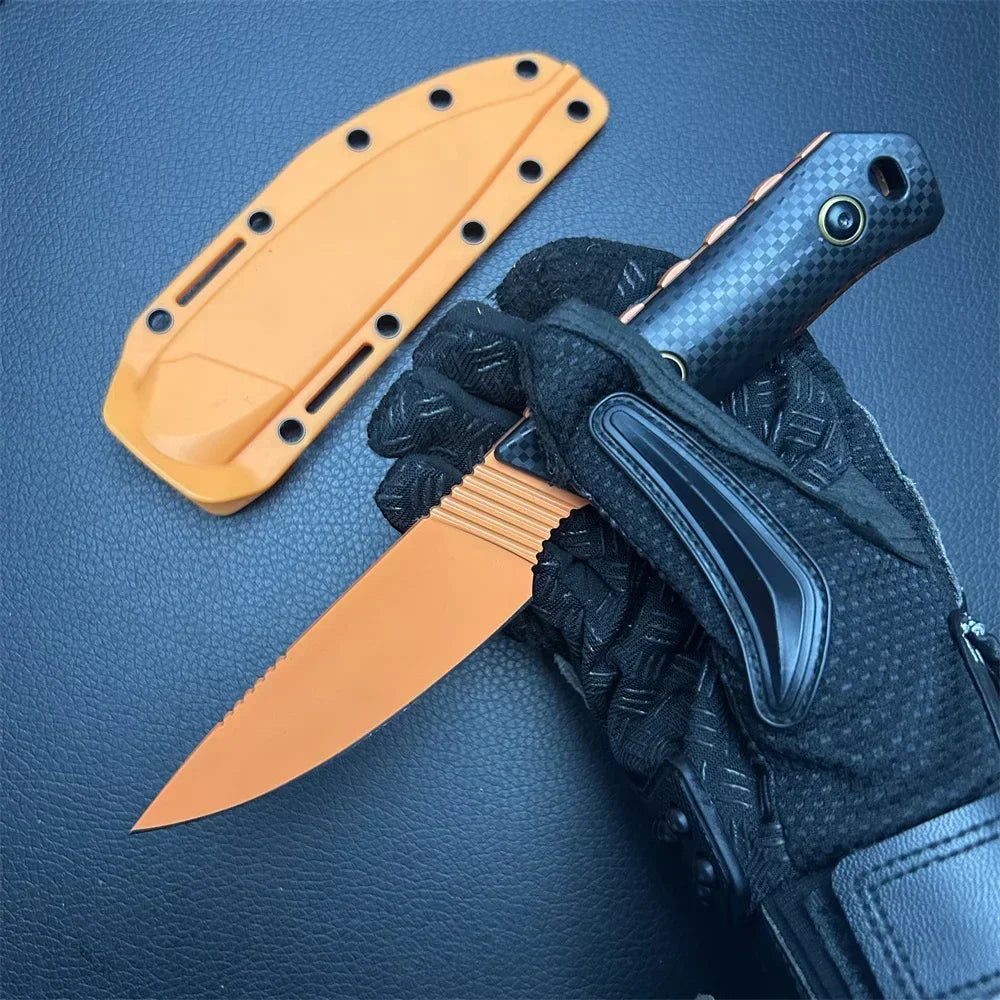 Fixed Blade Knife D2 Blade Stonewashed Camping Equipment Straight Knife with Sheath