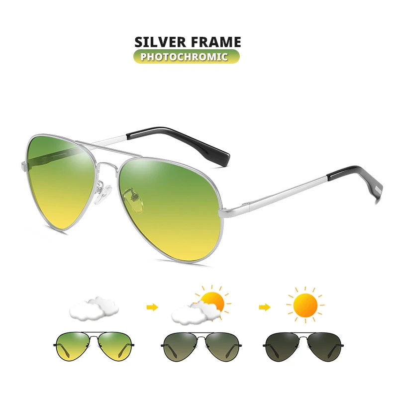 LIOUMO GL3025 Photochromic Pilot Sunglasses – Polarized, Day-Night, UV400, Unisex
