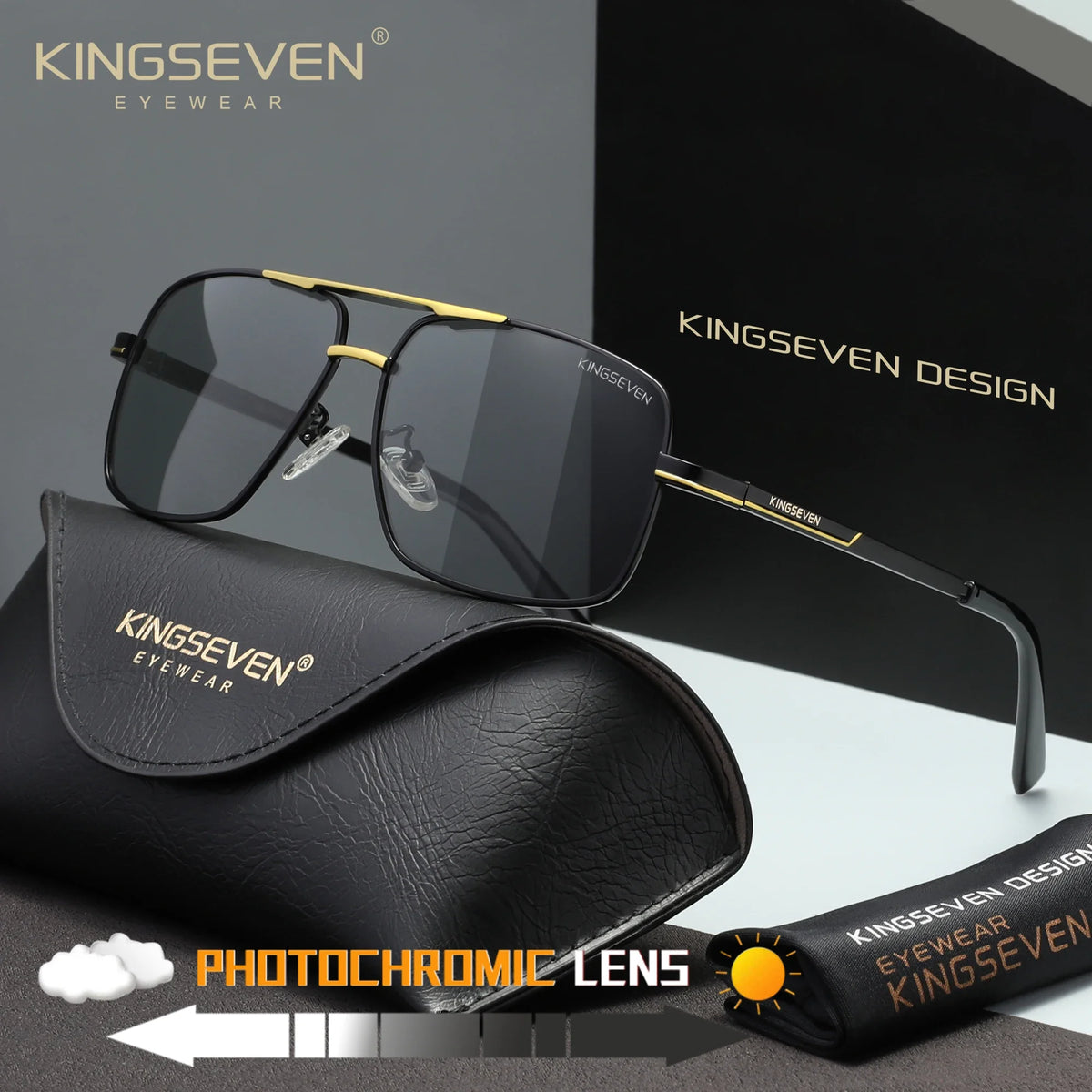 KINGSEVEN 7891 Polarized Sunglasses – Stainless Steel, Photochromic, UV400, Unisex