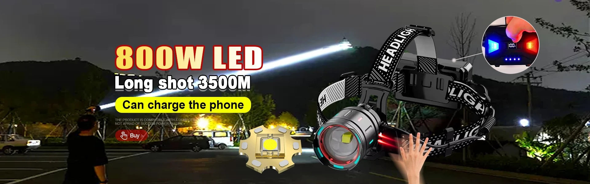 2026 New Super Powerful Headlamp 800W LED IR Sensor Headlight Rechargeable Head Flashlight 5000 Meter Head Lamp Fishing Lantern