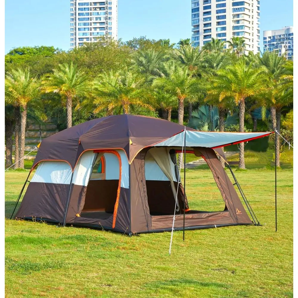 Spacious 6-14 Person Family Cabin Tent with 3 Doors & 3 Mesh Windows for Waterproof Outdoor Adventures