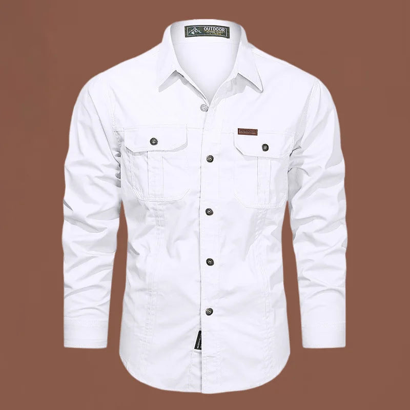 2024 Spring Cotton Cargo Shirt for Men Long Sleeve Multi-Pocket Shirts Outdoor Casual Clothing High Quality Military Overshirt