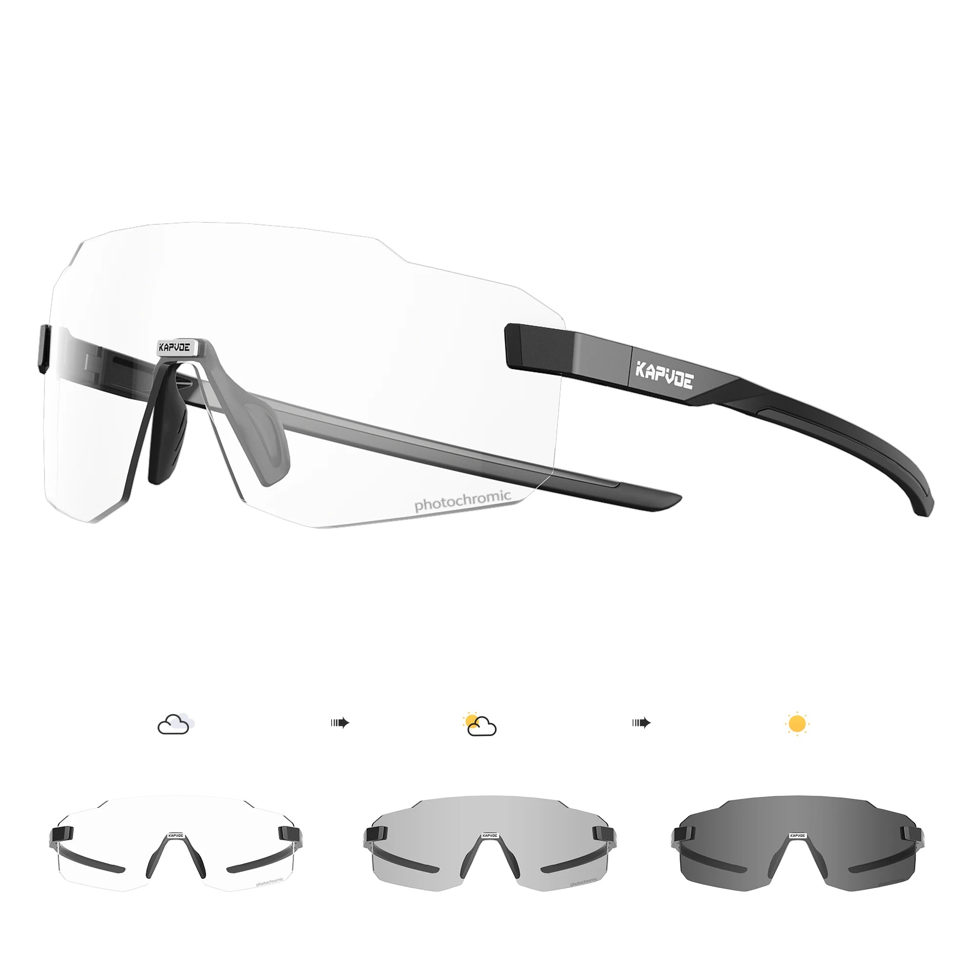 Kapvoe Photochromic Cycling Glasses – UV400 Lightweight MTB Bike Eyewear for Running, Skiing & Outdoor Sport
