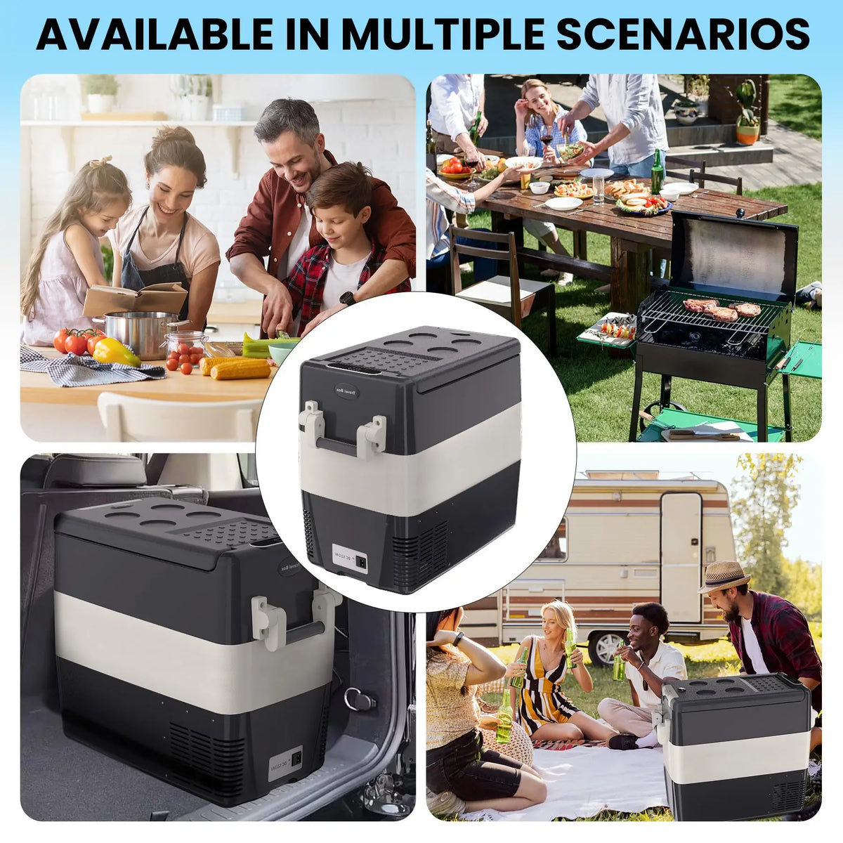 52QT Portable 12V Car Refrigerator & Freezer – Dual-Zone, 12/24V DC & 110-240V AC for Camping, RV & Road Trips