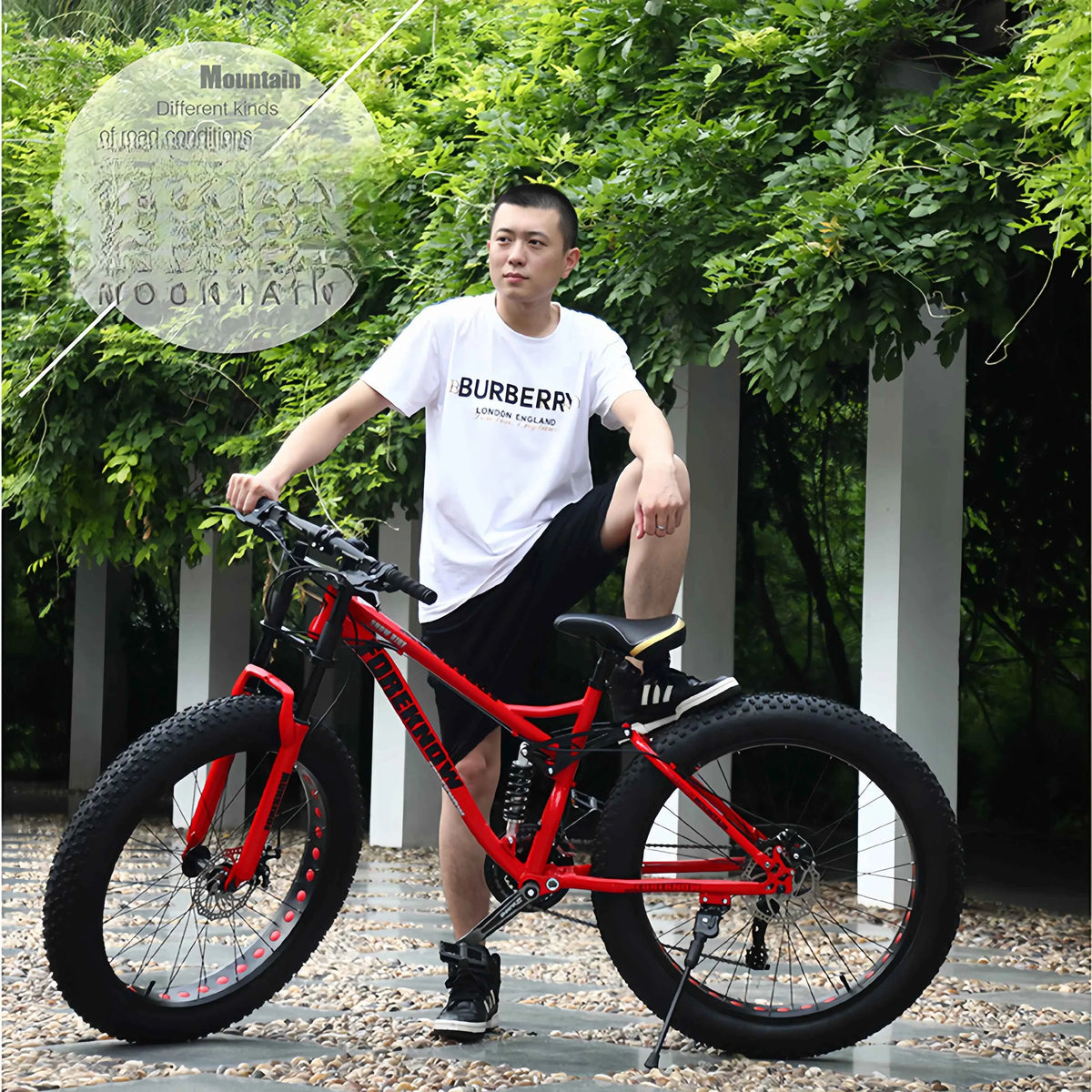 Fat Tire Mountain Bike – 4.0" Wide Tires, Soft-Tail Frame, Double Disc Brakes, 7–27 Speed, 24" or 26" Wheel, Unisex