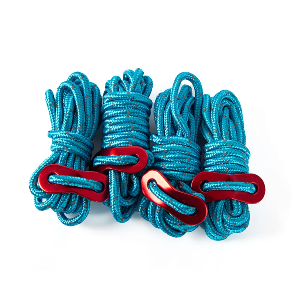 4pcs Tent Wind Rope Cord Tensioner High-strength Reflective Lanyard Rope with 2 Holes Buckle