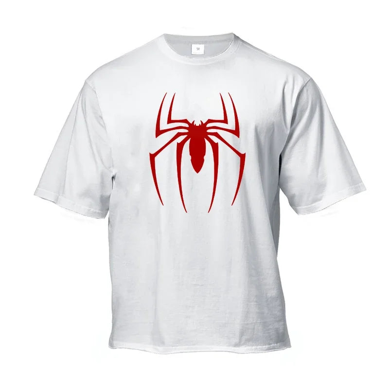 Red Spider Printed Gym Sport Clothing Fitness Oversized Loose Cotton Shirt Mens Hip Hop Short Sleeve Bodybuilding Muscle T-shirt