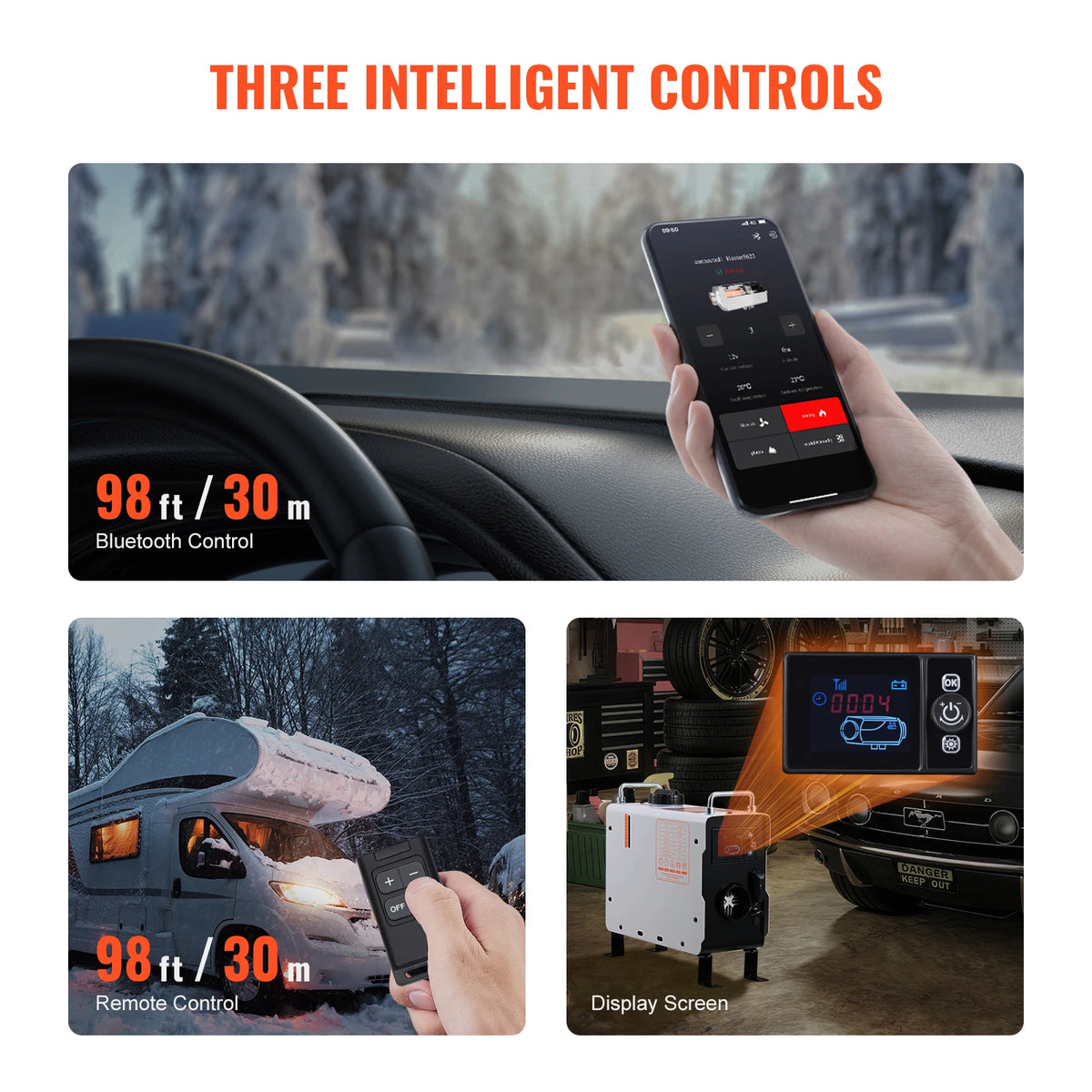 2kW Diesel Air Heater with Bluetooth, Remote & Display | CO Alarm | DC 12–24V | RV, Truck, Cabin & Camping