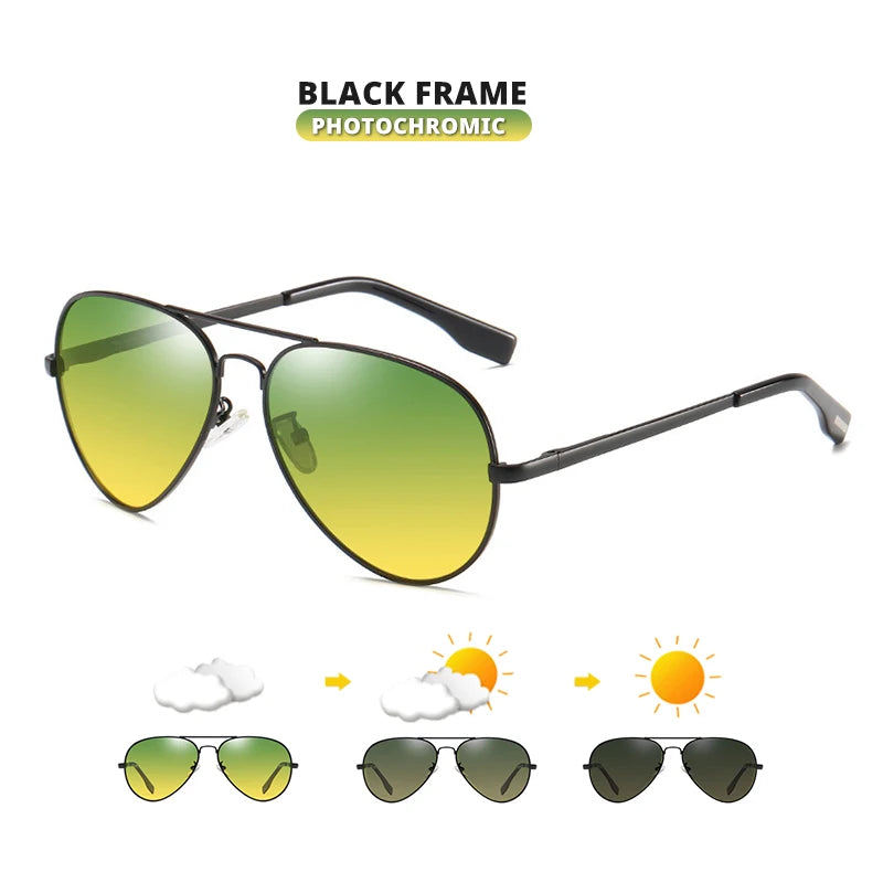LIOUMO GL3025 Photochromic Pilot Sunglasses – Polarized, Day-Night, UV400, Unisex