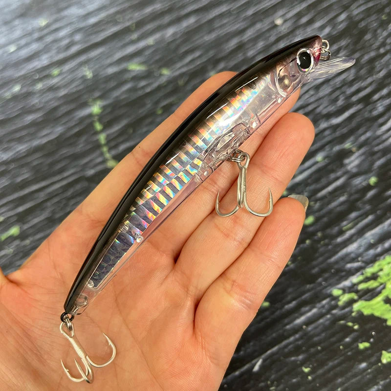 110mm Floating Slim Minnow Lure – 3D Prism Wobbler Jerkbait for Bass, Trout & Sea Fishing