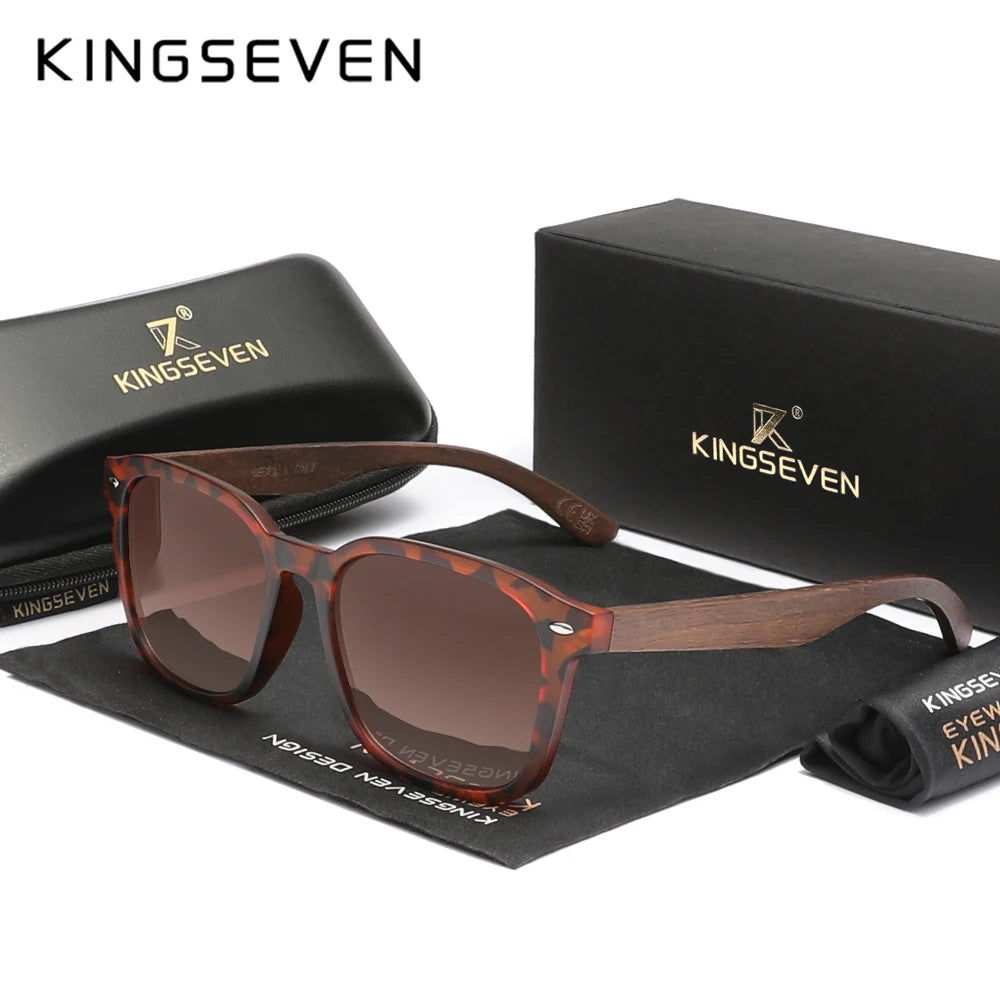 KINGSEVEN W5521 Black Walnut Wood Polarized Sunglasses – Handmade, UV400, Men’s