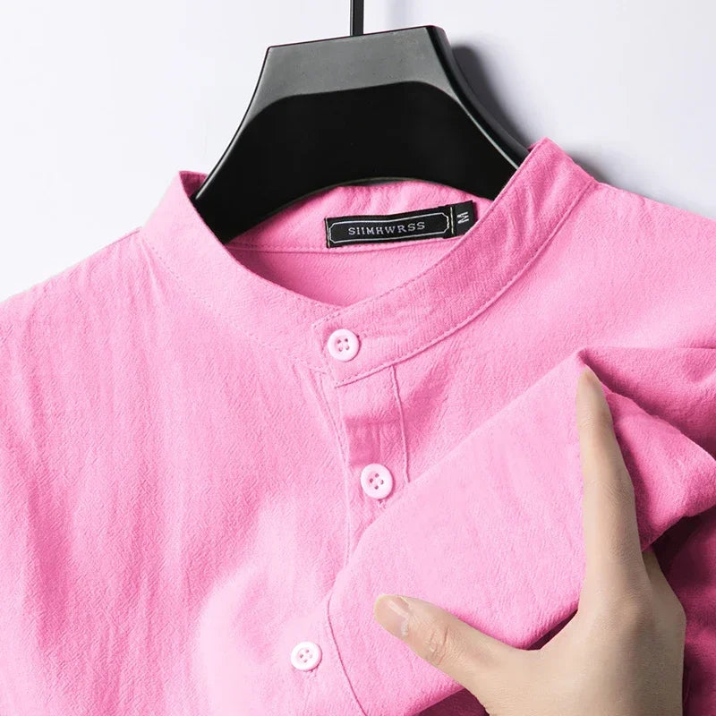 Linen Cotton Shirts for Men Lightweight Long Sleeve Henley Streetwear Beach Breathable Shirt Hawaiian Large T Shirts for Men