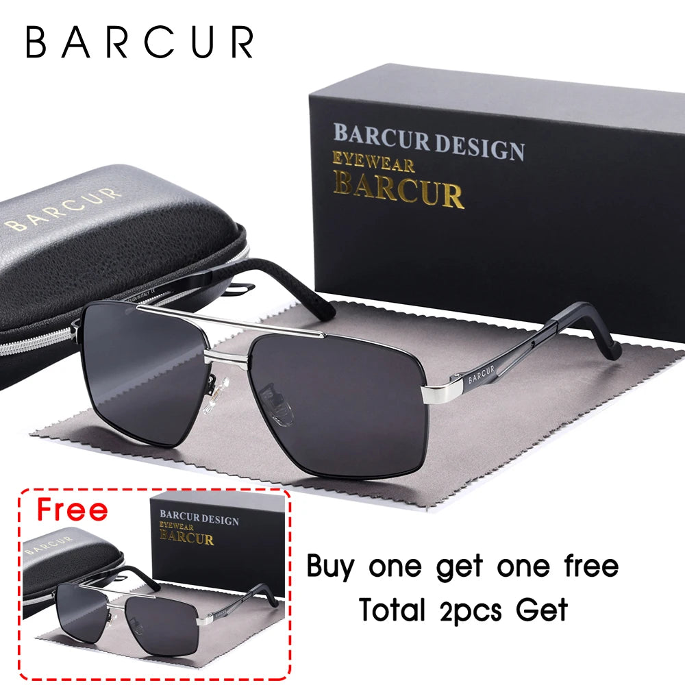 BARCUR BC8035 Polarized Pilot-Square Sunglasses – Stainless Steel, UV400, Unisex