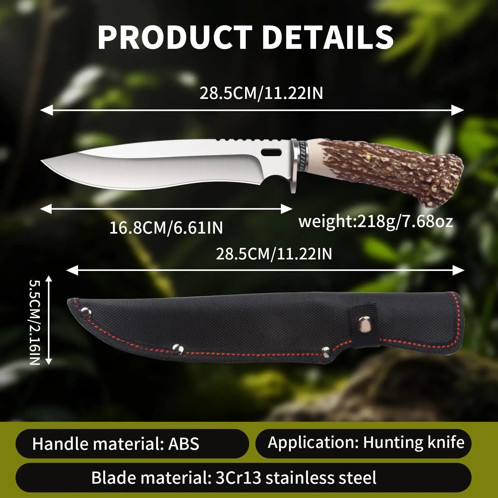 Kitchen Outdoor Multi-purpose Knife Stainless Steel Hunting Knife with Nylon Knife Sheath