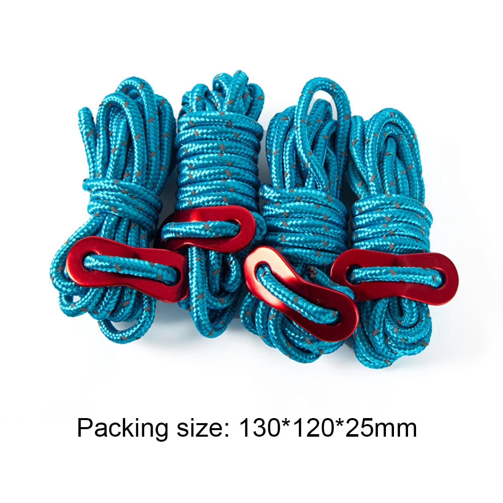 4pcs Tent Wind Rope Cord Tensioner High-strength Reflective Lanyard Rope with 2 Holes Buckle