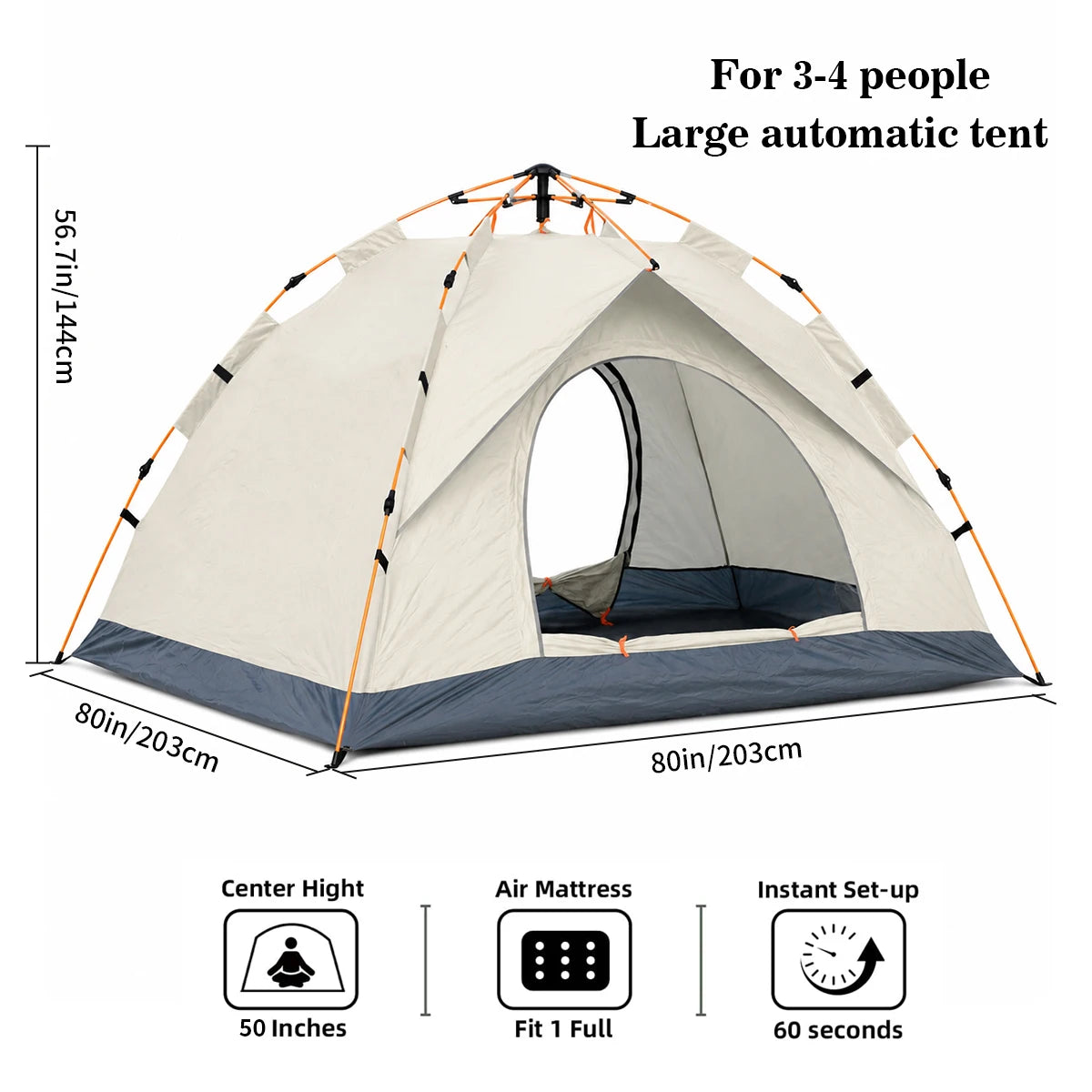 Automatic Pop-Up Camping Tent | 3-4 Person | Windproof & Waterproof