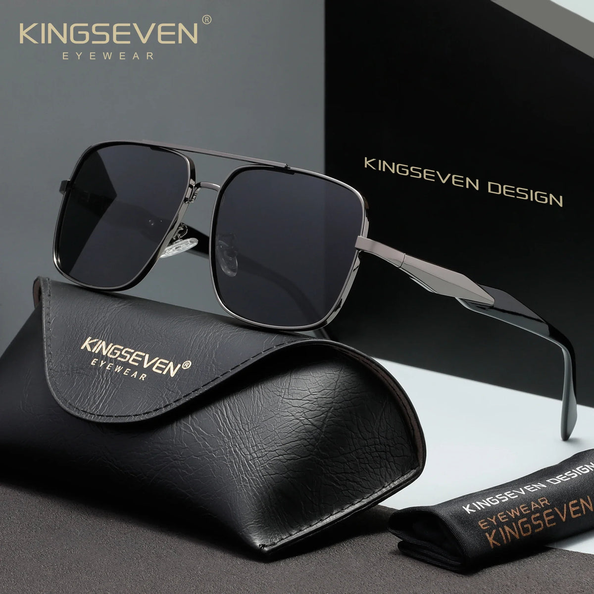 KINGSEVEN 7613 Alloy Sunglasses – Polarized Mirror, Anti-Reflective, UV400, Square, Unisex
