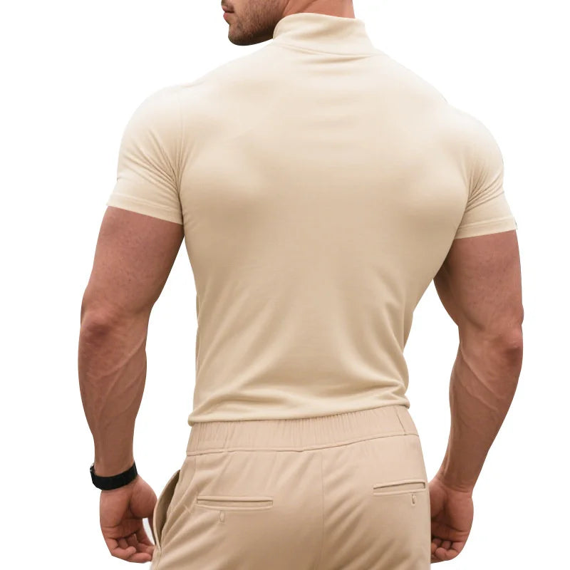 2025 compress sports Men T-shirt quick-dry Half High Collar Short Sleeve Pullover Tops Tight Breathable tops men Running T-shirt