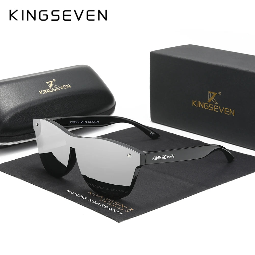KINGSEVEN Oversized Rimless Polarized Sunglasses – UV400 Mirror Lens, Retro Style